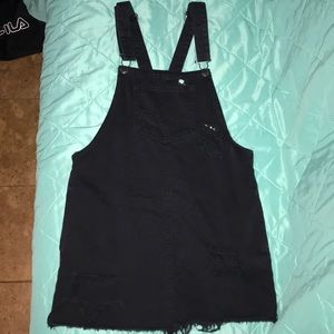 Black denim overall mini dress